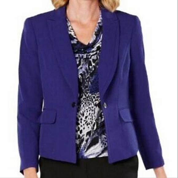 Talbots Classic Suit Blazer Mélange Jacket Plum Purple Wool Blend Petite Office - Picture 1 of 9